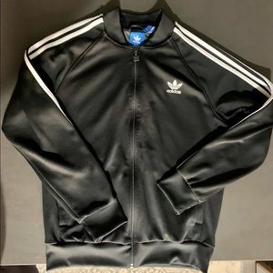 Adidas classic track jacket black, white stripes